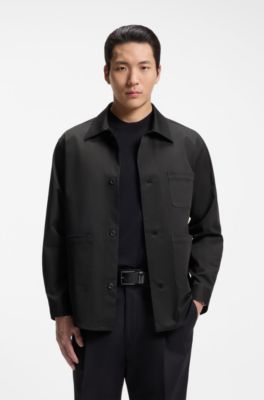 Relaxed-fit jacket in stretch cotton, Black