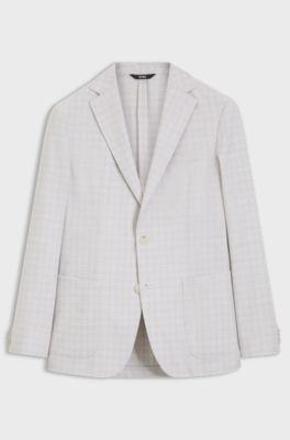 Slim-fit blazer in checked virgin wool and cotton, Natural