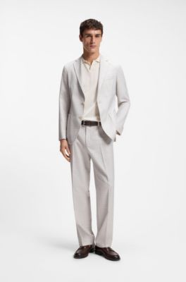 Slim-fit blazer in checked virgin wool and cotton, Natural