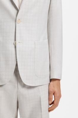 Slim-fit blazer in checked virgin wool and cotton, Natural