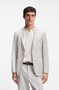 Slim-fit blazer in checked virgin wool and cotton, White