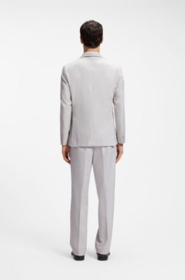 Blazer Slim en laine vierge et coton &agrave; carreaux, Naturel