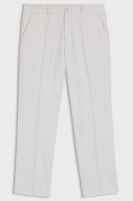 Straight-fit trousers in virgin wool and cotton, Natural