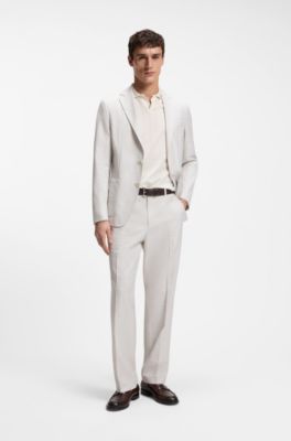 Straight-fit trousers in virgin wool and cotton, Natural
