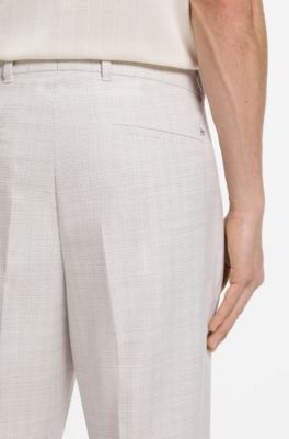 Straight-fit trousers in virgin wool and cotton, Natural