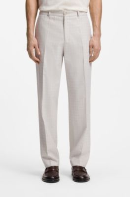 Straight-fit trousers in virgin wool and cotton, Natural