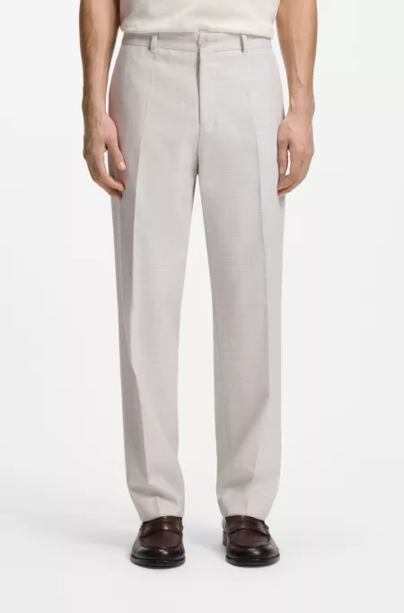 Pantalon droit en laine vierge et coton