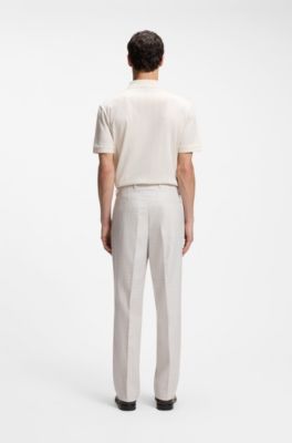 Straight-fit trousers in virgin wool and cotton, Natural
