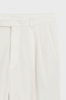 Relaxed-fit trousers in stretch cotton, Natural