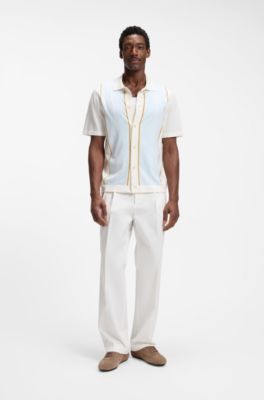 Relaxed-fit trousers in stretch cotton, Natural