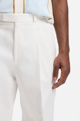 Relaxed-fit trousers in stretch cotton, Natural