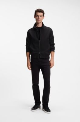 Slim-fit jacket in cotton-blend ponte jersey, Black