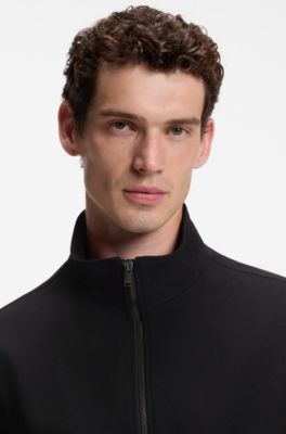 Slim-fit jacket in cotton-blend ponte jersey, Black