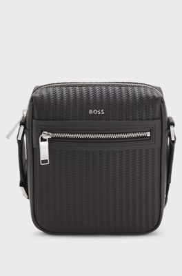 Reporter bag con motivo goffrato, Marrone scuro