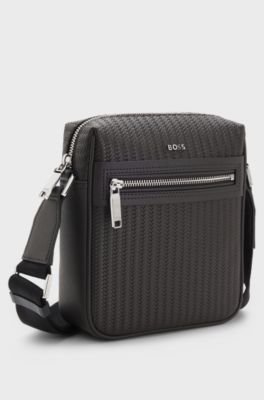 Reporter bag con motivo goffrato, Marrone scuro