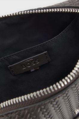 Reporter bag con motivo goffrato, Marrone scuro