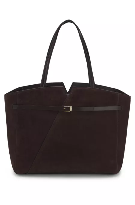 BOSS REVERS tote bag in suede with belt detail