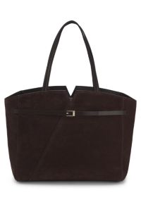 BOSS REVERS tote bag in suede with belt detail, Dark Brown