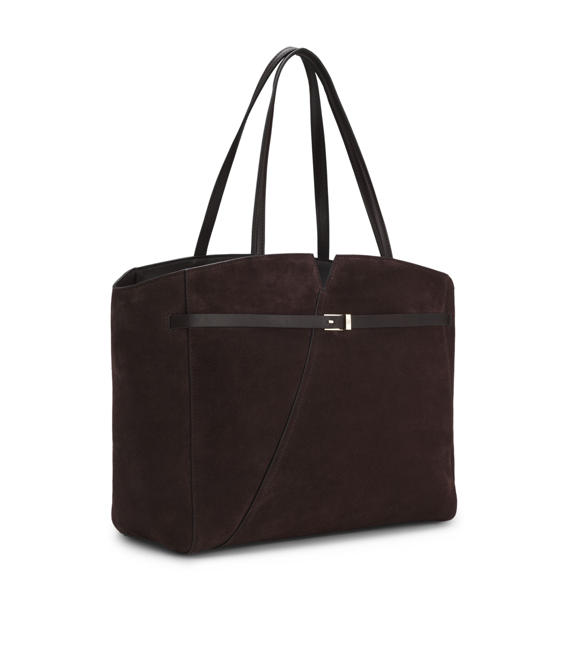 BOSS - BOSS Revers tote bag in suede with belt detail - Dark Brown