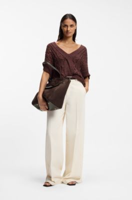 BOSS Revers tote bag in suede with belt detail, Dark Brown
