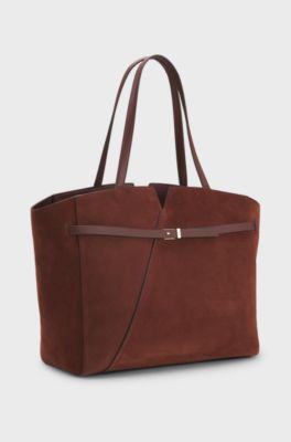 BOSS Revers tote bag in suede with belt detail, Brown
