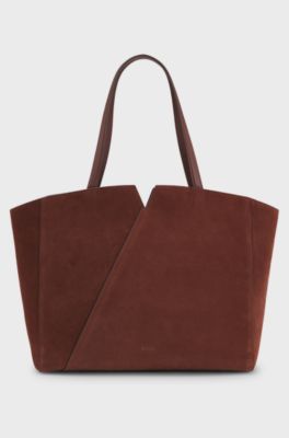 BOSS Revers tote bag in suede with belt detail, Brown