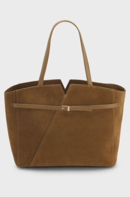 BOSS Revers tote bag in suede with belt detail, Beige