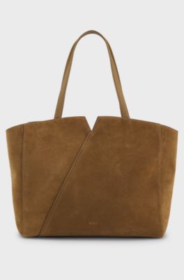 BOSS Revers tote bag in suede with belt detail, Beige