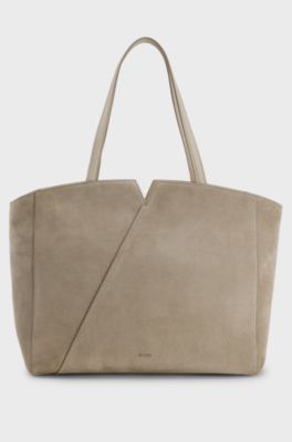 BOSS Revers tote bag in suede with belt detail, Light Beige
