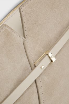 BOSS Revers tote bag in suede with belt detail, Light Beige
