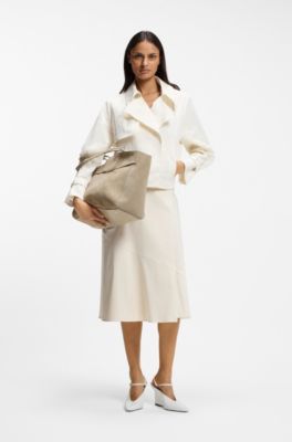 BOSS Revers tote bag in suede with belt detail, Light Beige