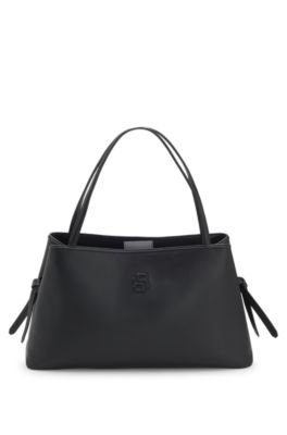 Bolso tote de piel sint&eacute;tica granulada con monograma Double&nbsp;B, Negro