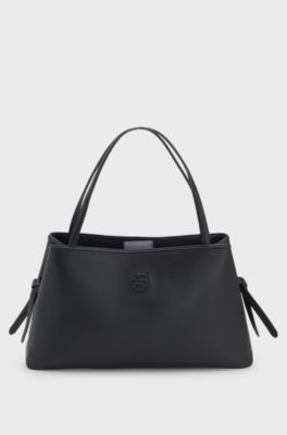Grained faux-leather tote bag with Double B monogram, Black
