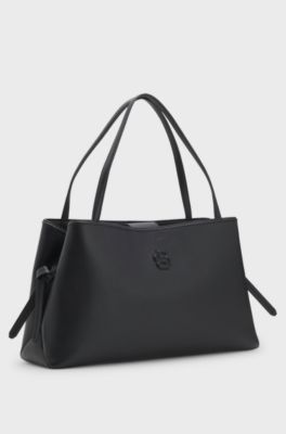 Borsa tote in similpelle martellata con monogramma Double B, Nero