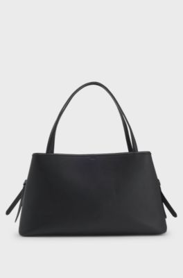 Grained faux-leather tote bag with Double B monogram, Black