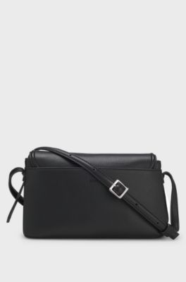 Grained faux-leather crossbody bag with Double B monogram, Black