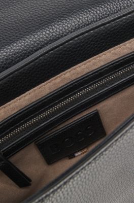 Grained faux-leather crossbody bag with Double B monogram, Black