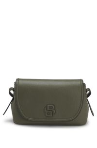 Grained faux-leather crossbody bag with Double B monogram, Dark Green