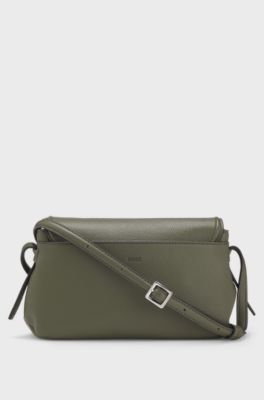 Grained faux-leather crossbody bag with Double B monogram, Dark Green