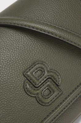 Grained faux-leather crossbody bag with Double B monogram, Dark Green