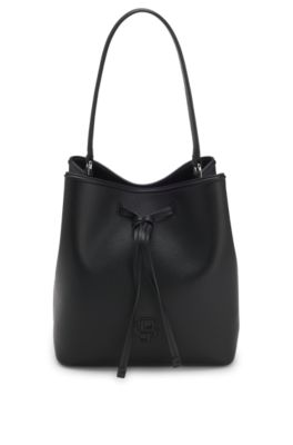 Grained faux-leather bucket bag with Double B monogram, Black