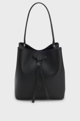 Borsa a secchiello in similpelle granulata con monogramma Double B, Nero