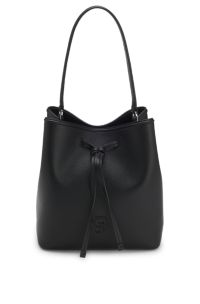 Grained faux-leather bucket bag with Double B monogram, Black