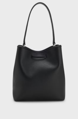 Grained faux-leather bucket bag with Double B monogram, Black