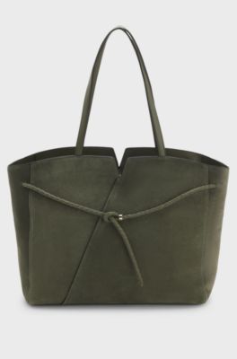 BOSS Revers tote bag in suede with braided belt, Dark Green