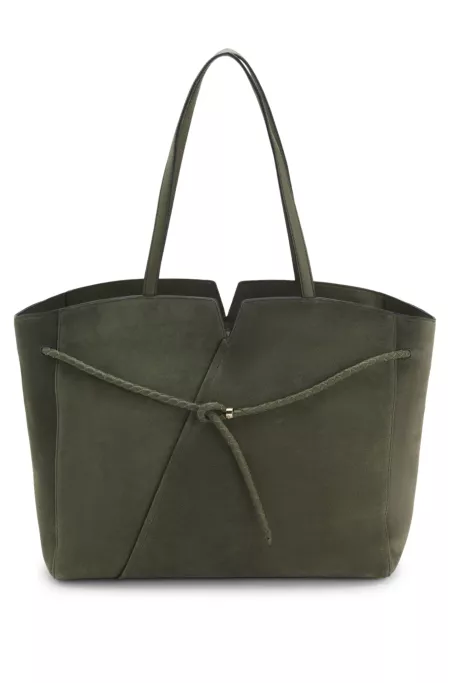 BOSS REVERS Tote Bag aus Veloursleder mit geflochtenem Gurt