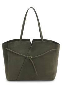 BOSS Revers tote bag in suede with braided belt, Dark Green