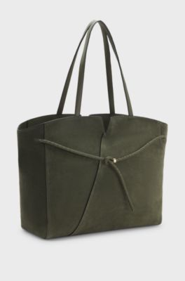 BOSS Revers tote bag in suede with braided belt, Dark Green