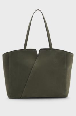 BOSS Revers tote bag in suede with braided belt, Dark Green