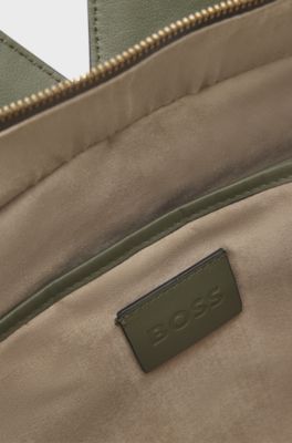 BOSS Revers tote bag in suede with braided belt, Dark Green
